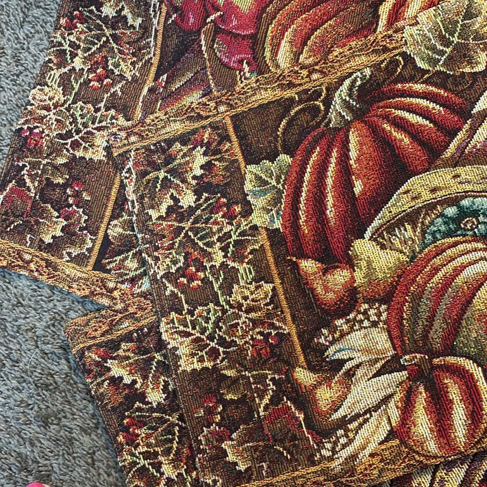 Harvest Tapestry Fabric with Pumpkins and Apples Placemats. Set of 4 napkins - Picture 2 of 4